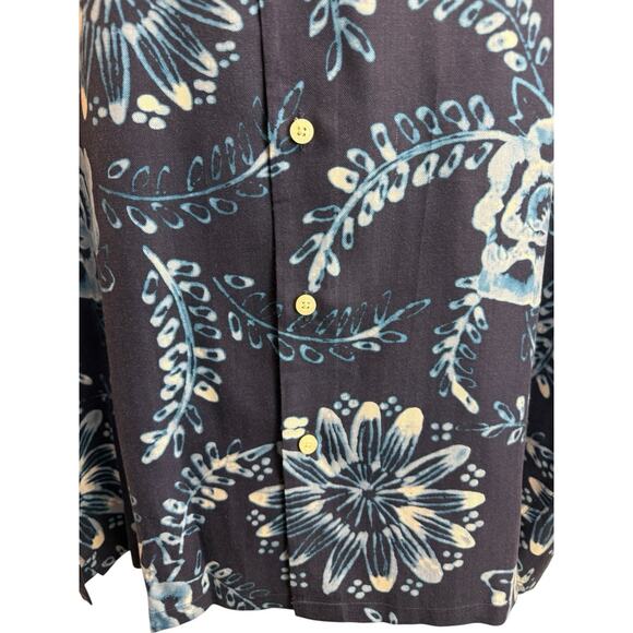 Nautica 100% Silk Button Down Shirt Hawaiian Floral Print Navy Blue Men's Sz L - Picture 6 of 9